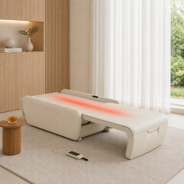 The Ceragem V9 massage bed delivers dynamic heat therapy (up to 149°F) and gentle spinal massage help support healthy blood flow.