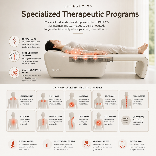 Ceragem V9 massage bed Specialized Therapeutic Programs.
