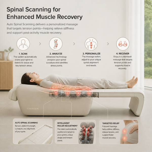 Ceragem V9 massage bed demonstration of the spinal scanning for enhanced muscle recovery.