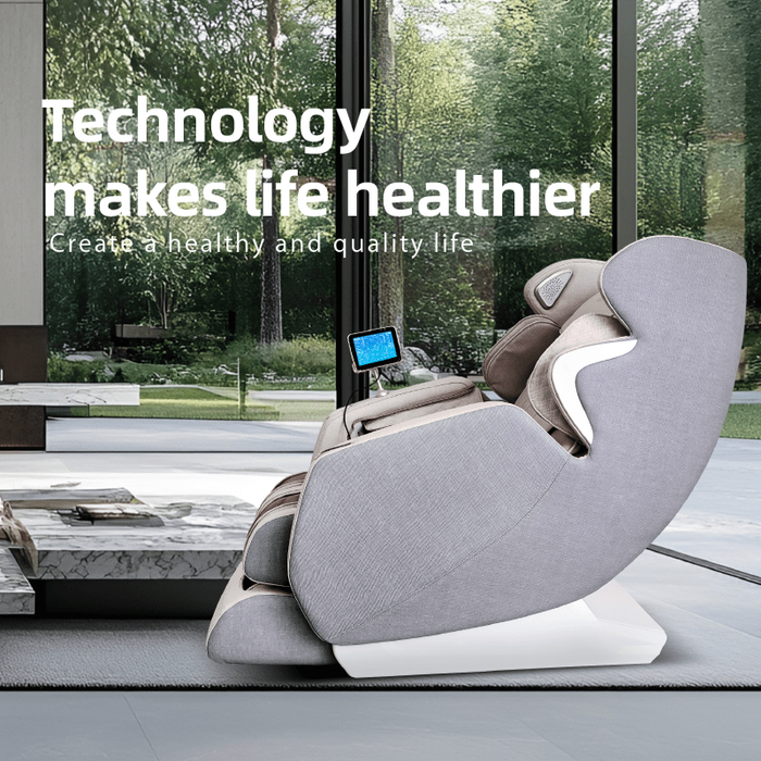 Grey Chanenn C50Pro Struggler massage chair shown from the side in a modern living room setting.