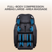 Massage chair full-body air compression system with airbags covering shoulders, arms, legs, and feet.