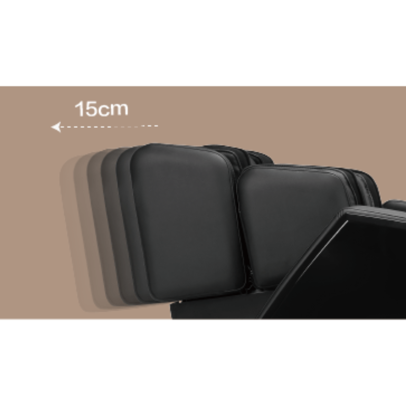 The powered leg rest extends up to 15cm to accommodate users of varying heights with a comfortable, customized fit.