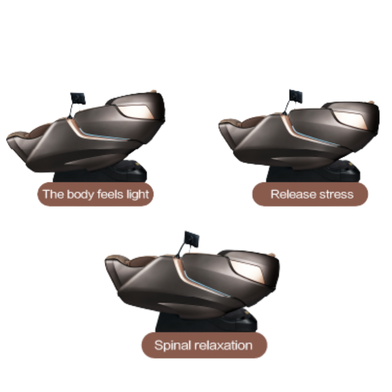 Chanenn C81 pro Dreamer massage chair in 3 stages of zero gravity recline position with the first position making your body feel light, the second releasing stress, and the third delivering spinal relaxation.