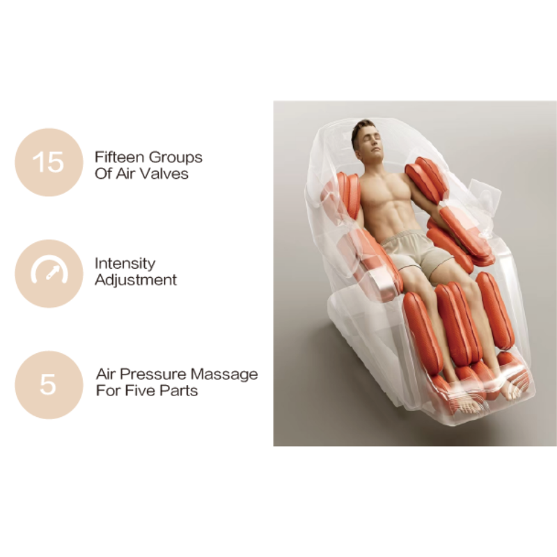 Full body airbag massage system with extended airbags and multi-zone compression coverage.