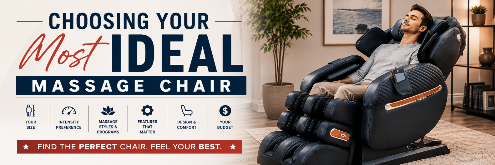 Man relaxing in a luxury massage chair while learning how to choose the ideal massage chair based on comfort, features, massage styles, and budget.