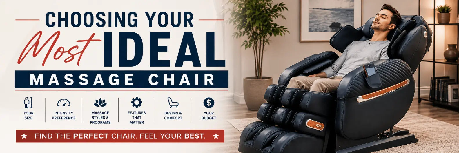 Man relaxing in a luxury massage chair while learning how to choose the ideal massage chair based on comfort, features, massage styles, and budget.