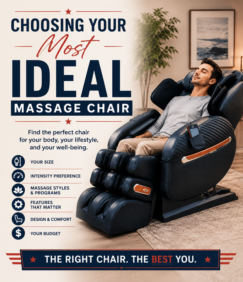 Relaxed man receiving a massage in a luxury massage chair, highlighting key factors for choosing the ideal massage chair for your lifestyle and wellness needs.