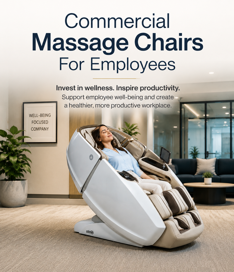 Employee using workplace massage chair for relaxation.