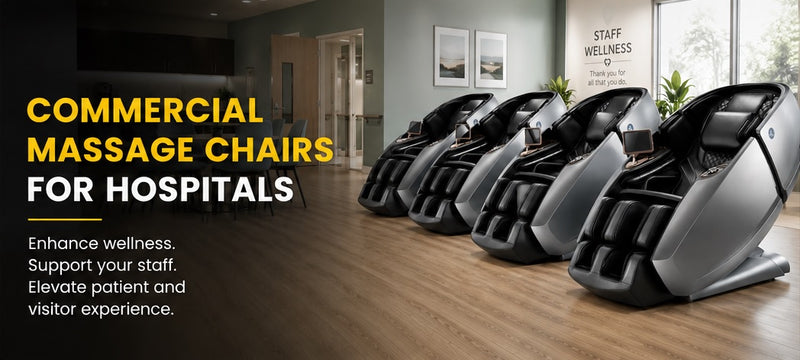 Commercial massage chairs in a hospital employee wellness room with modern therapeutic seating designed for staff relaxation and patient-centered healthcare environments.