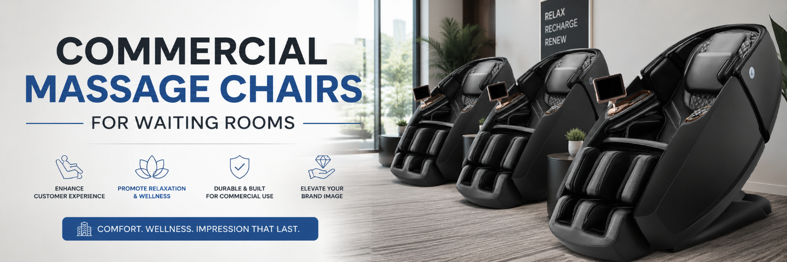 Commercial massage chairs for waiting rooms with a focus on comfort and wellness.