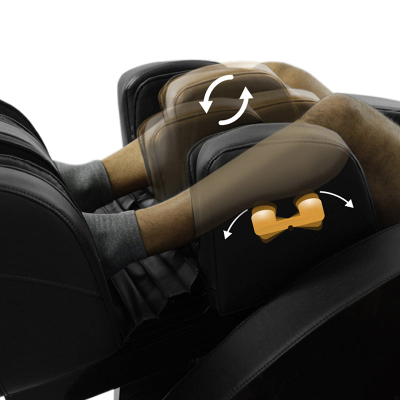Kyota Nokori massage chair demonstrating Complete Calf™ kneading and oscillation massage system.