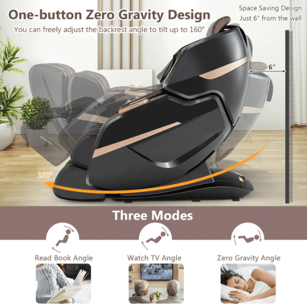 The Costway Massage Chair Costway 3D Double SL-Track Electric Full Body Zero Gravity Massage Chair has one-button zero gravity.