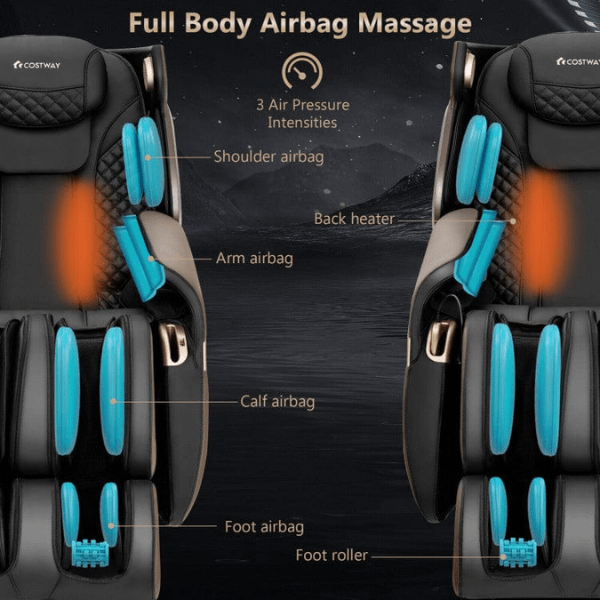 The Costway Massage Chair Costway 3D SL-Track Electric Full Body Zero Gravity Shiatsu Massage Chair has a full-body airbags.