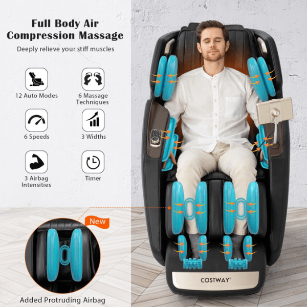 The Costway Massage Chair Costway 3D SL-Track Full Body Zero Gravity Massage Chair has a full body compression massage.