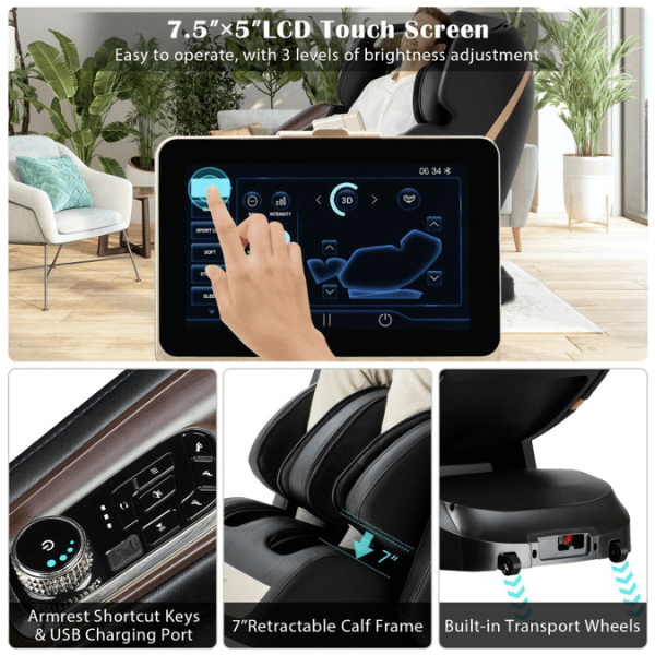 The Costway Massage Chair Costway 3D SL-Track Full Body Zero Gravity Massage Chair has an LCD touchscreen and armrest keys.