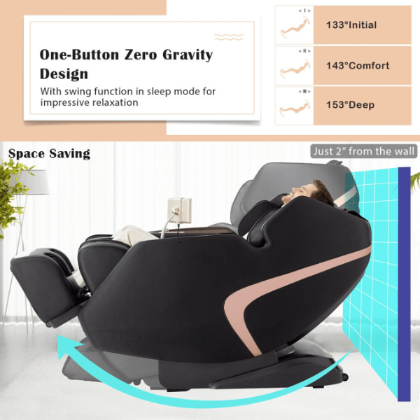 The Costway Massage Chair Costway 3D SL-Track Full Body Zero Gravity Massage Chair has a one-button zero gravity design. 