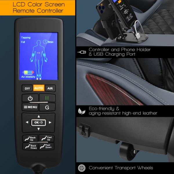 The Costway Massage Chair Costway 3D SL Track Thai Stretch Zero Gravity Full Body Massage Chair has an LCD remote controller.