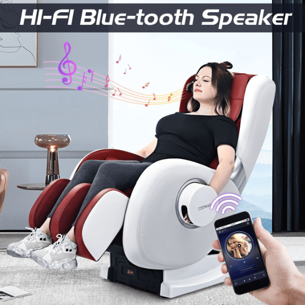 The Costway Full Body Zero Gravity Massage Chair Recliner with SL Track Heat offers Hi-Fi Bluetooth speakers. 