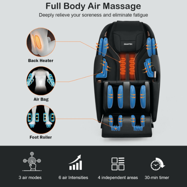 The Costway Massage Chair Costway Full Body Zero Gravity Massage Chair has a full body air massage that relieves soreness. 
