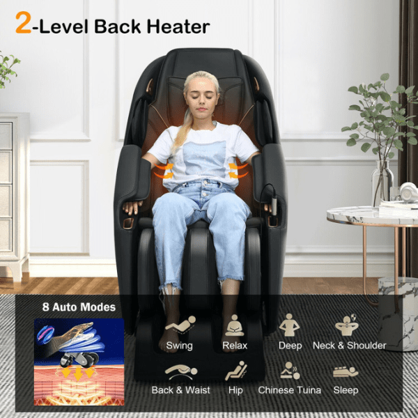 The Costway Massage Chair Costway Full Body Zero Gravity Massage Chair has a 2-level back heater and 8 automatic modes. 