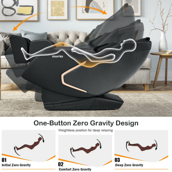 The Costway Massage Chair Costway Full Body Zero Gravity Massage Chair has a one-button zero gravity design. 