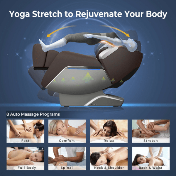 The Costway Massage Chair Costway Full Body Zero Gravity Massage Chair has a Yoga Stretch to rejuvenate your body. 