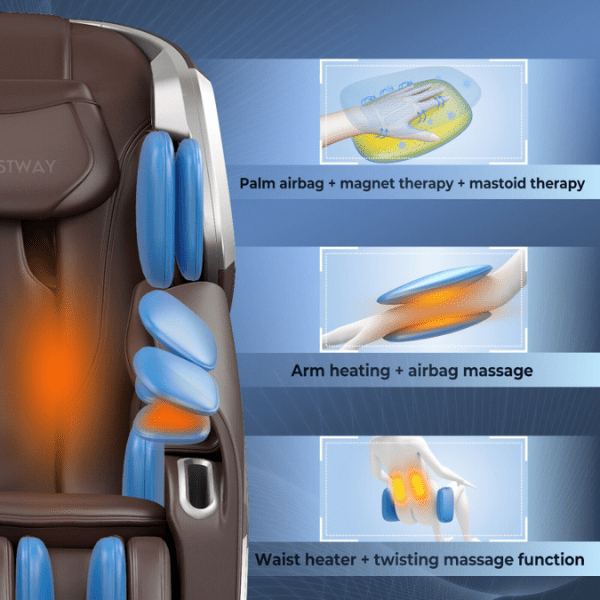 The Costway Massage Chair Costway Full Body Zero Gravity Massage Chair has a palm airbag, arm heating, and waist heater.