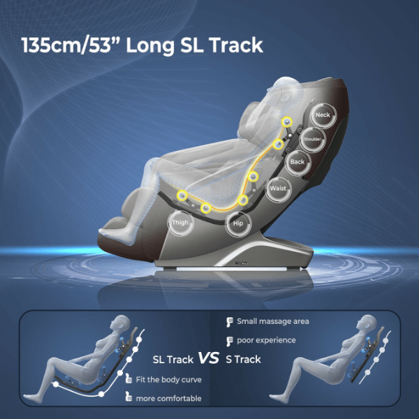 The Costway Massage Chair Costway Full Body Zero Gravity Massage Chair has a 135 cm / 53 inches long SL Track.