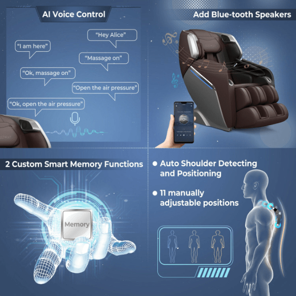 The Costway Massage Chair Costway Full Body Zero Gravity Massage Chair has AI Voice Control and Bluetooth speakers.