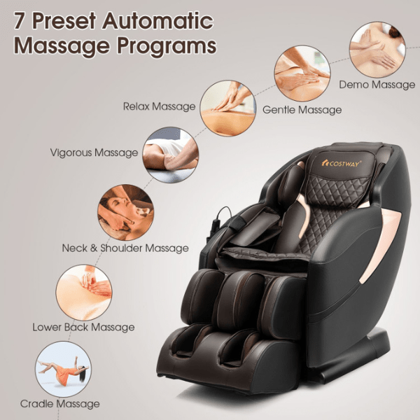 Costway Costway Zero Gravity SL-Track Electric Shiatsu Massage Chair offers 7 preset automatic massage programs.