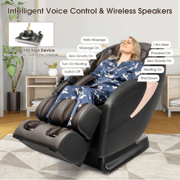Costway Costway Zero Gravity SL-Track Electric Shiatsu Massage Chair has intelligent voice control and wireless speakers. 