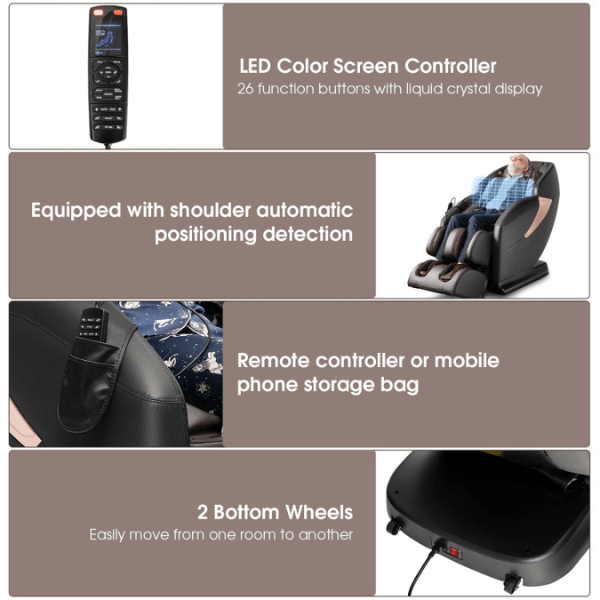 Costway Costway Zero Gravity SL-Track Electric Shiatsu Massage Chair has a LED color screen controller with 26 buttons. 
