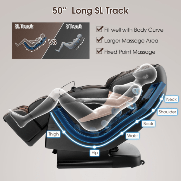 Costway Costway Zero Gravity SL-Track Electric Shiatsu Massage Chair has a 50" long SL Track for a larger massage area. 