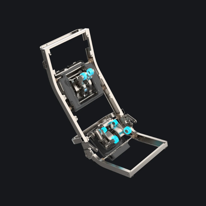 Close-up of the Osaki Trion Flex Duo's DUO MECH 4D+3D Massage Mechanism, featuring dual massage rollers that deliver synchronized upper and lower body relief with deep-tissue precision and customizable intensity.