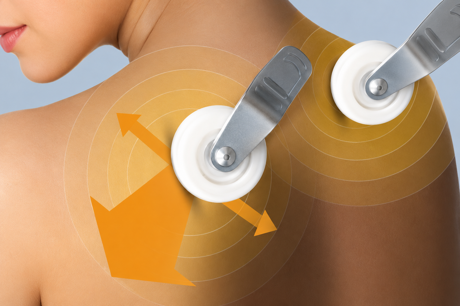 Close-up of the 3D massage rollers of the Daiwa Legacy 4 applying pressure to shoulder muscles.