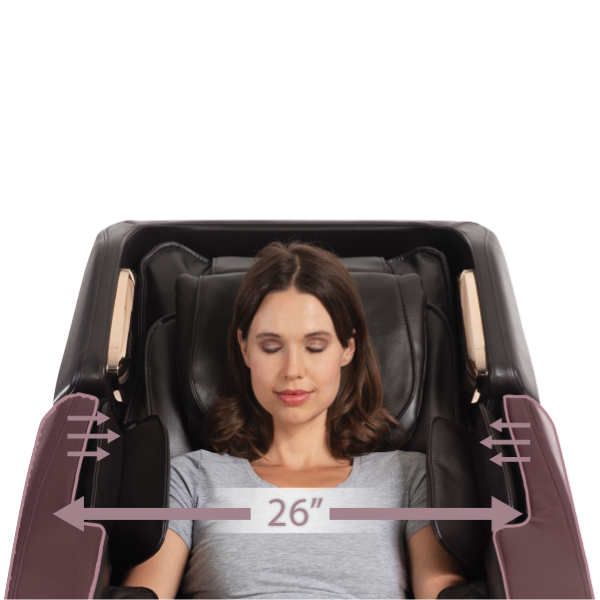 The Daiwa Pegasus Hybrid massage chair can expand its shoulder width from 26 to 32 inches for people with larger stature.