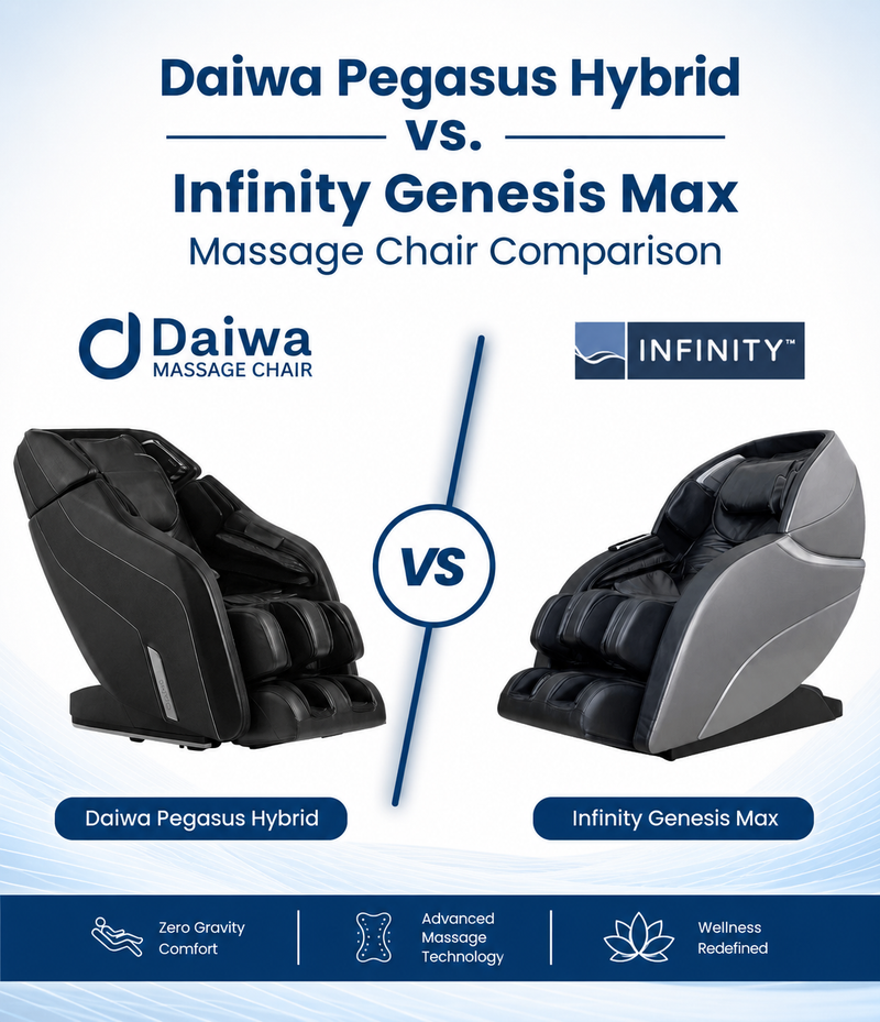 Discover the similarities and differences between these 2 high-quality massage chairs in this Daiwa Pegasus Hybrid vs. Infinity Genesis Max Massage Chair Comparison.