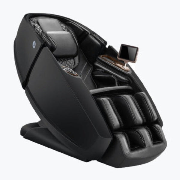 Black Daiwa Supreme Hybrid X massage chair on display at the Houston, Texas luxury showroom of The Modern Back.