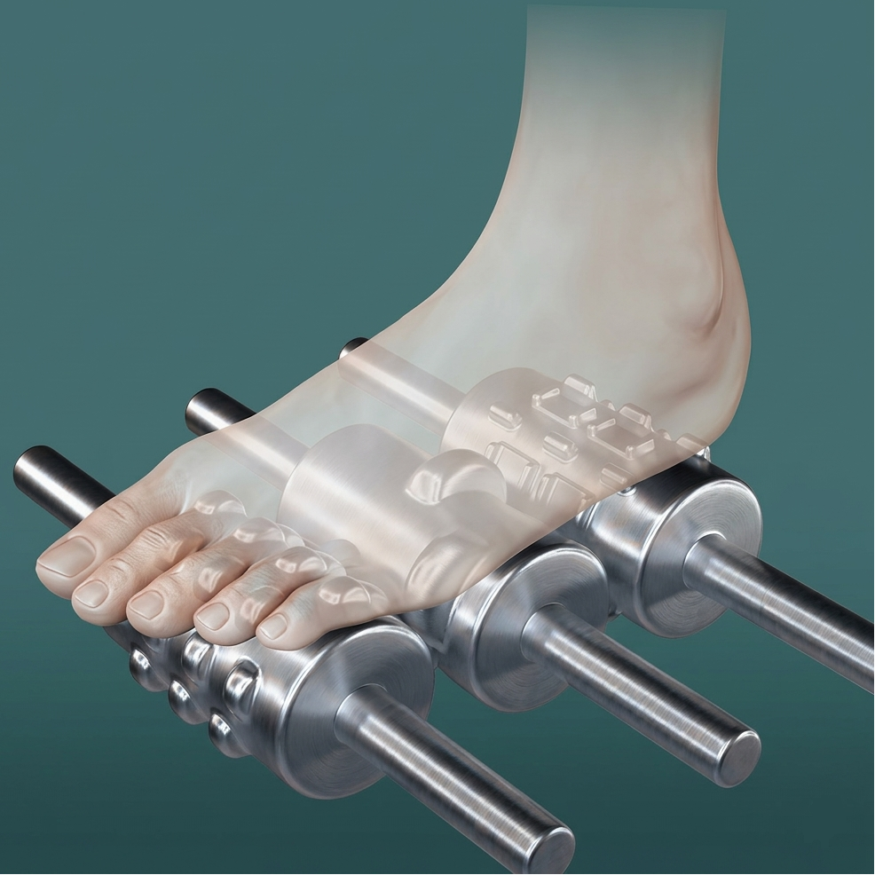 Triple foot rollers massaging soles of feet in the Daiwa Supreme Hybrid X massage chair.