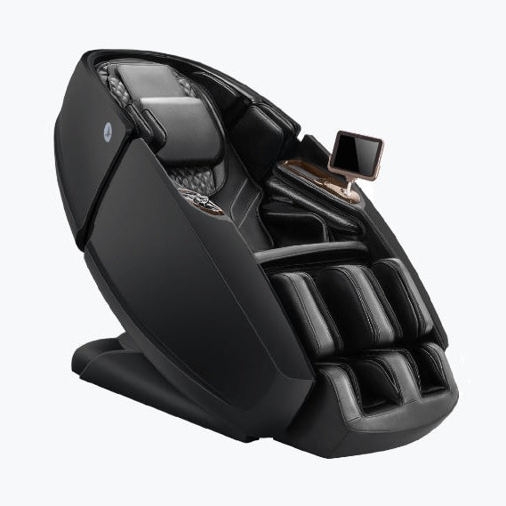 Daiwa Supreme Hybrid X in black, one of the most expensive massage chairs you can buy with full body stretch and luxury design.