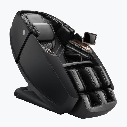 Black Daiwa Supreme Hybrid X massage chair with HybriFlex™ stretch technology, FullBodyReach™ massage system, and premium full-body therapeutic massage.