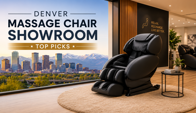 Luxury Daiwa massage chairs at the Denver Massage Chair Showroom, including the Supreme Hybrid X, Relax2Zero, and Hubble Plus for hands-on comparison.