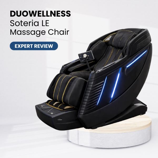 DuoWellness Soteria LE massage chair in a modern setting representing a product review.