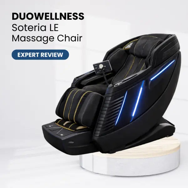 DuoWellness Soteria LE massage chair in a modern setting representing a product review.