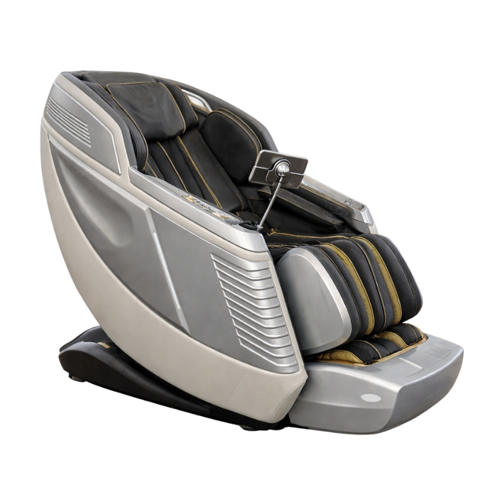 DuoWellness Soteria LE massage chair in silver modern full body massage chair design.