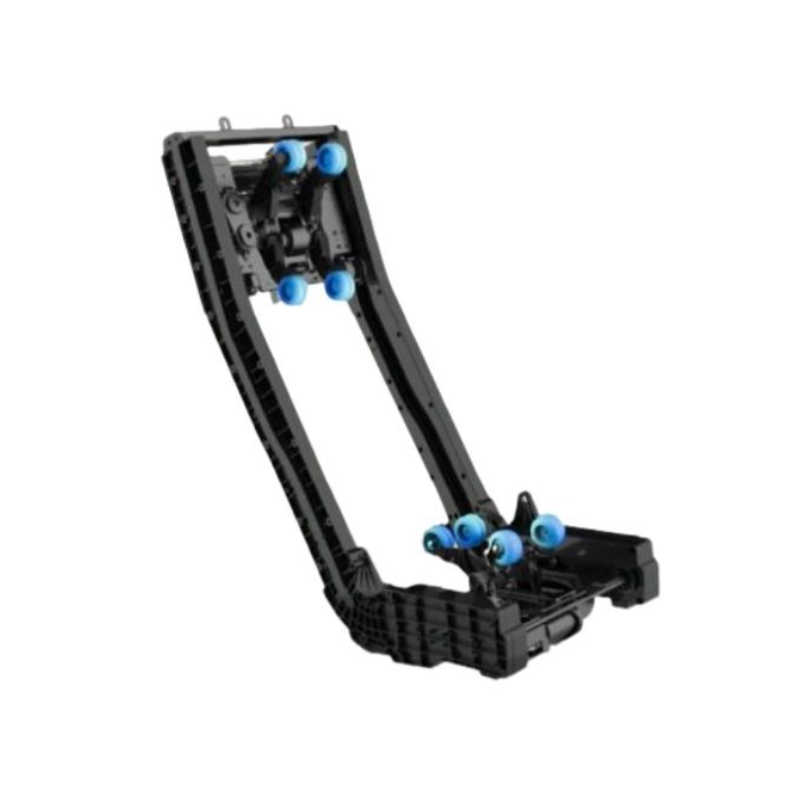 Osaki Kairos Duo dual massage mechanism with two sets of rollers on an L-track frame, designed for synchronized 5D and 4D massage coverage.