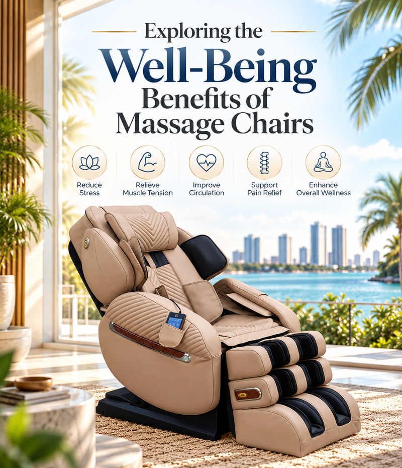 Luraco iRobotics i9 Max massage chair in a relaxing waterfront setting highlighting massage chair wellness benefits.