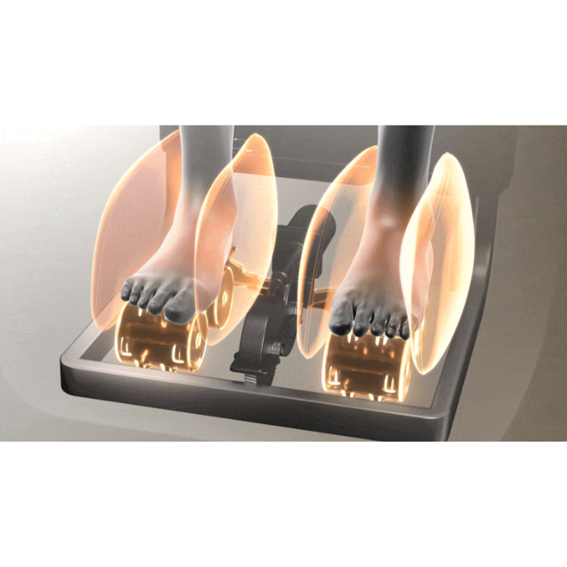 Ceragem Pause M10 foot and calf rollers delivering reflexology and leg massage.