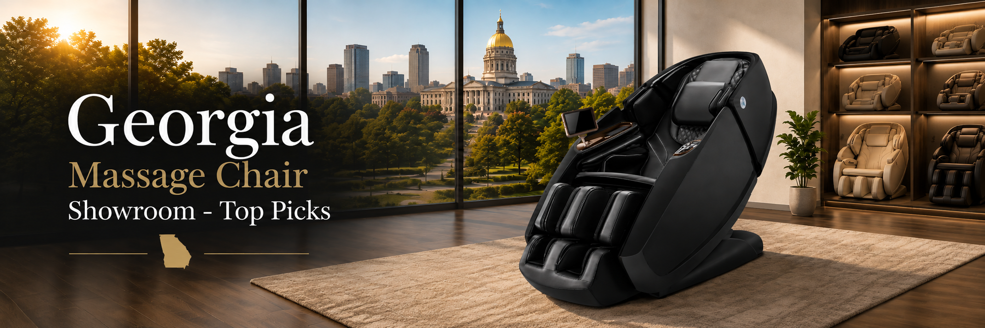 Premium Daiwa massage chairs on display at The Modern Back's Atlanta showroom, showcasing top luxury massage chairs available in Georgia.