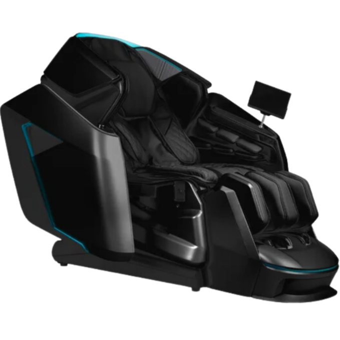 An image of the Osaki Grand Duo 4D massage chair, showcasing its modern design and advanced features, including the sleek upholstery, ergonomic structure, and integrated technology. The chair is depicted in a relaxing home setting, emphasizing its luxurious appeal and inviting atmosphere for ultimate comfort and relaxation. 